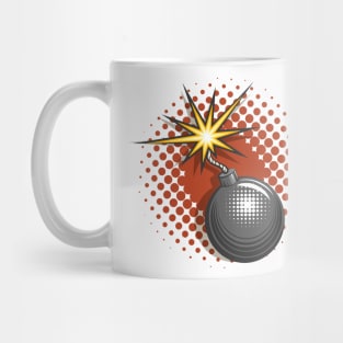 Cartoon Bomb With Burning Fuse in Pop art style. Vector illustration. Mug